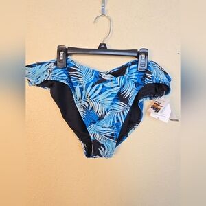 Time and Tru Blue Leaf Print Bikini Bottom XL (5455)